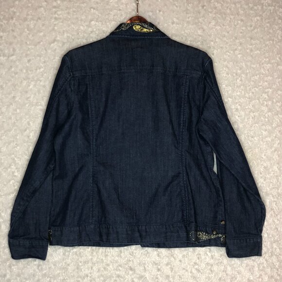 Vintage Chico's Embellished Beaded Denim Sequence Embroidery Jacket Size 3 - Picture 4 of 7